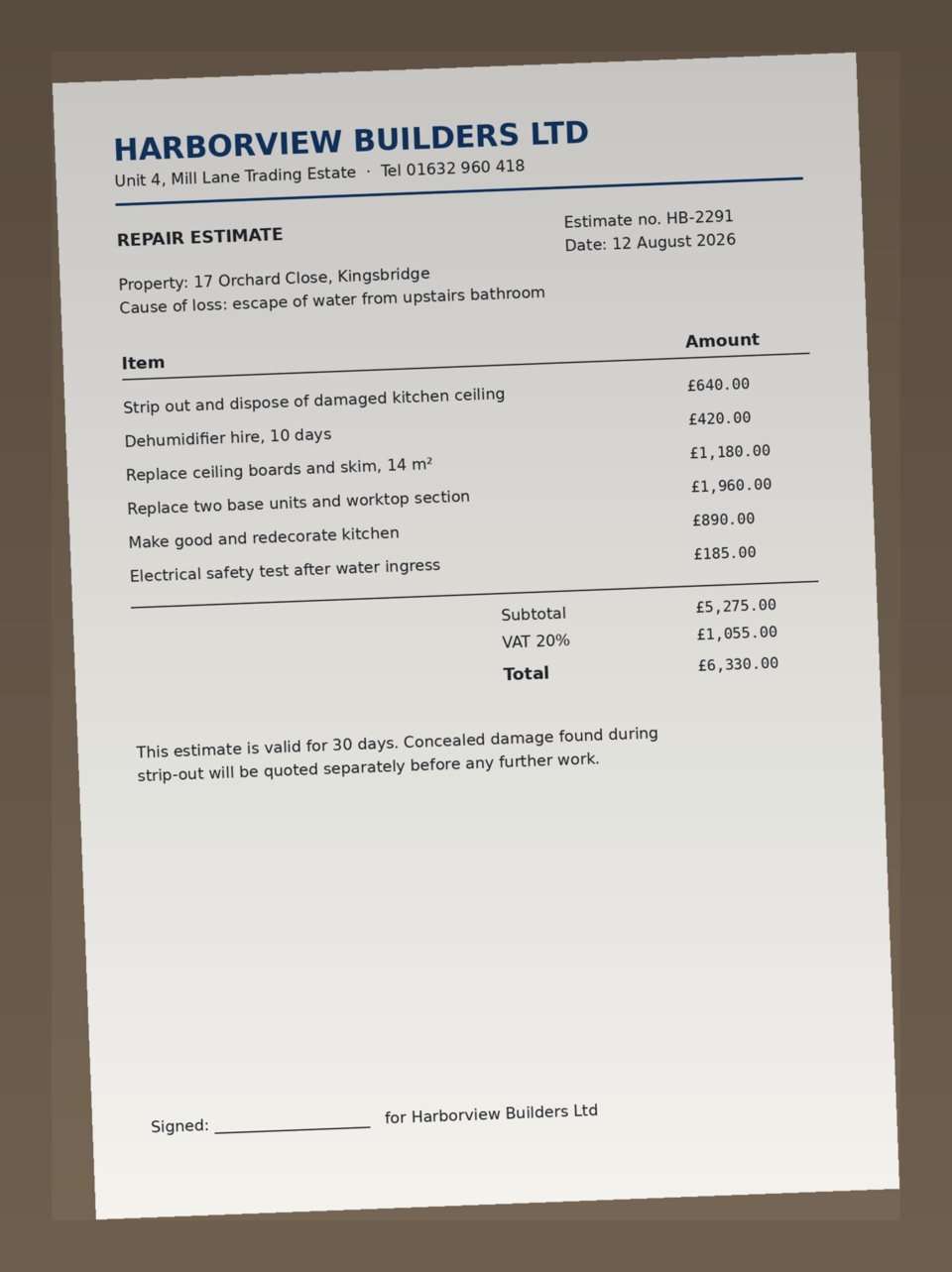 A scanned claim document